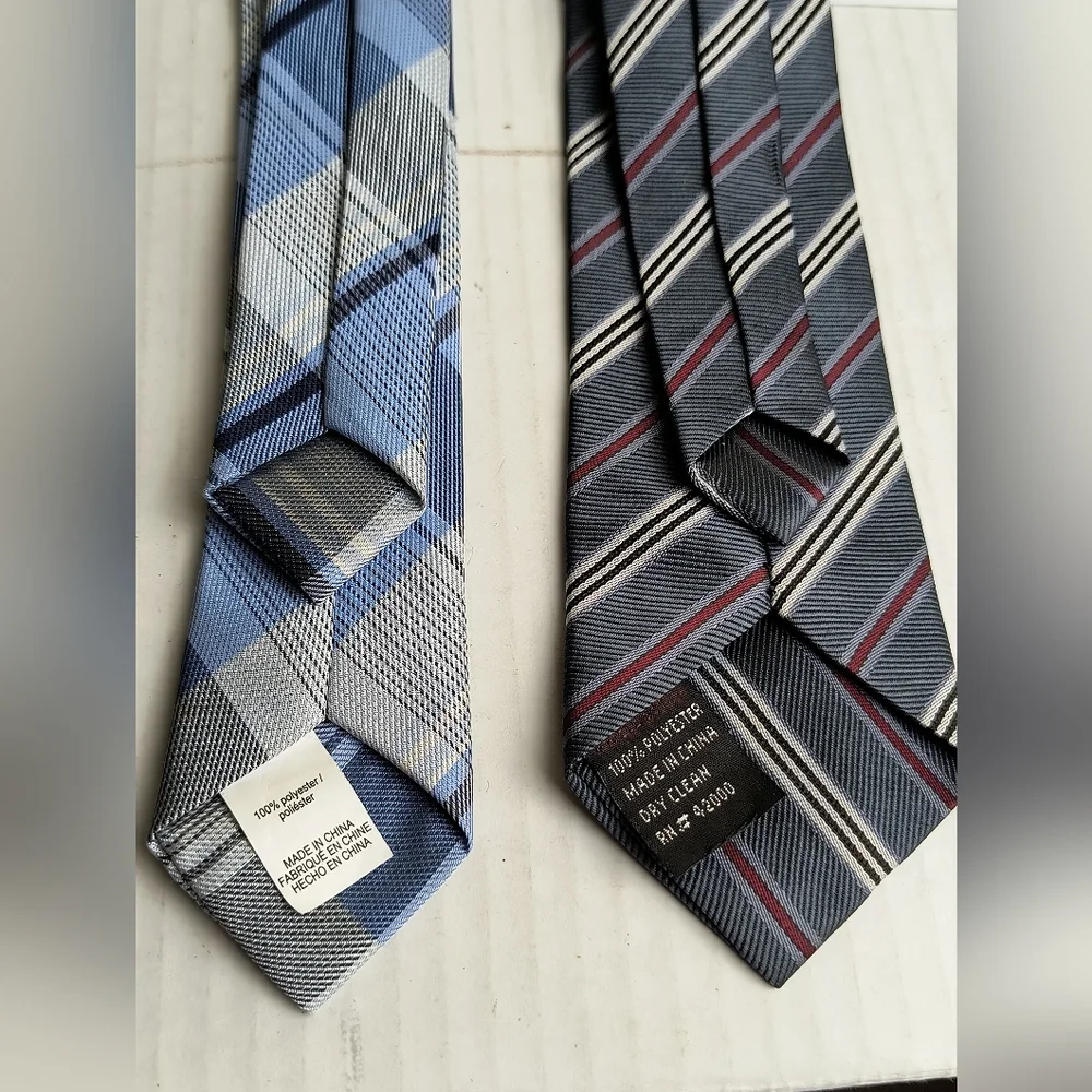 Stylish Blue and Gray Kids' Plaid Clip-On Ties Set Of 2